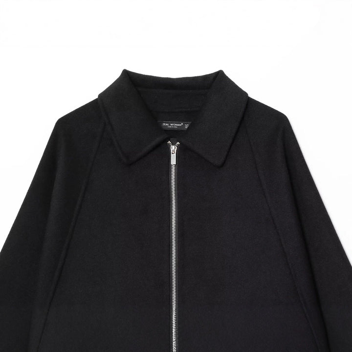 Women's casual zip overshirt with shirt collar, raglan sleeves, and extended hem Mune Fashion