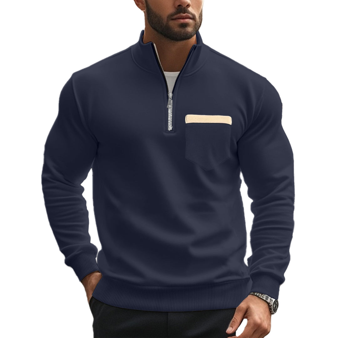 Men's brushed sweat half-zip with contrasting inner collar and elastic hem Mune Fashion