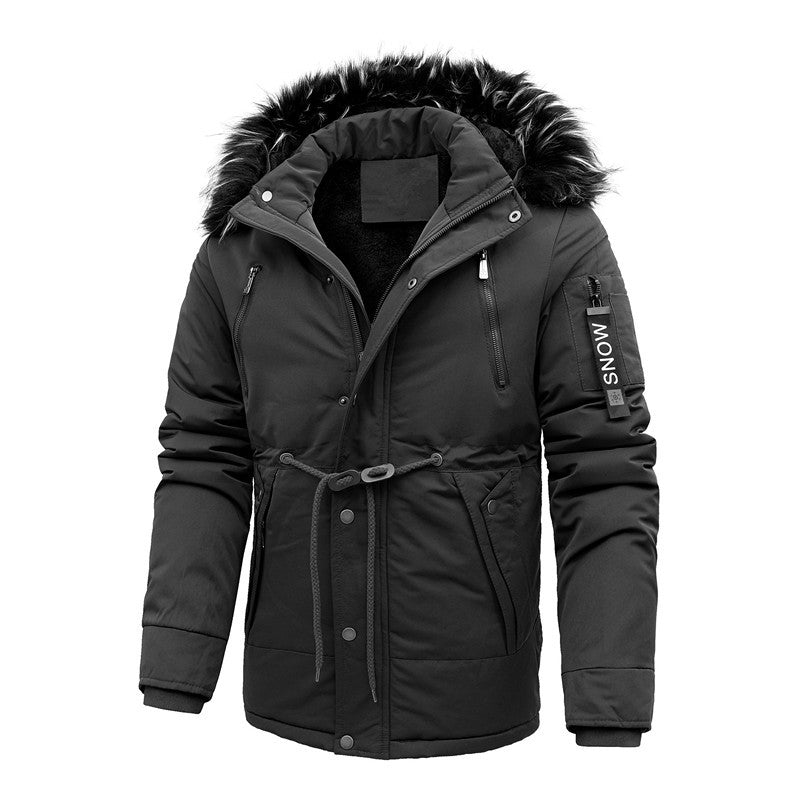 Men's padded parka jacket with faux fur hood and waist drawstring Mune Fashion