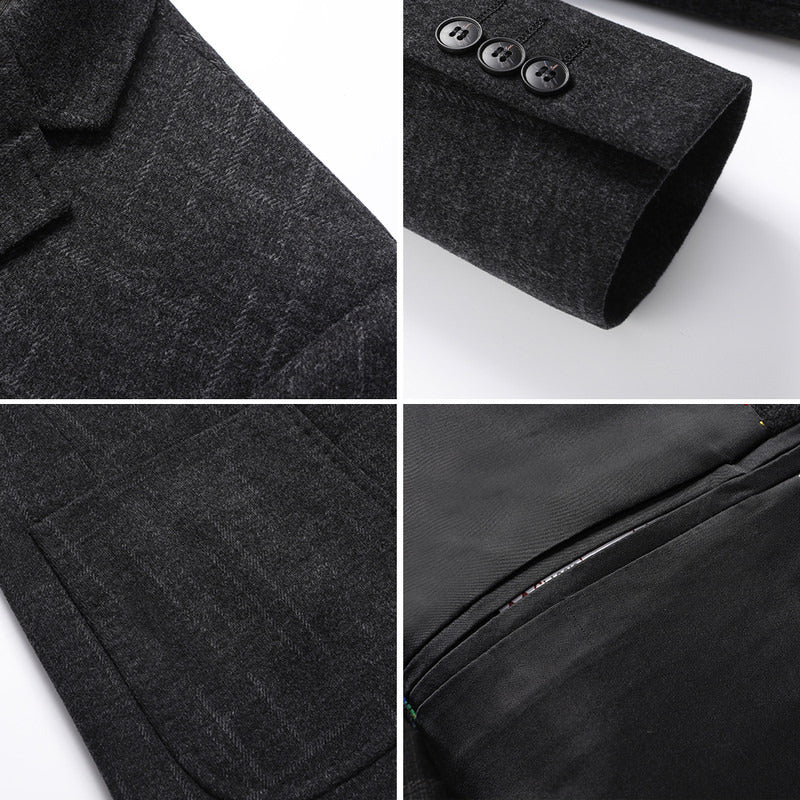 Men's modern tailored wool blend blazer in fine checked pattern with patch pockets Mune Fashion