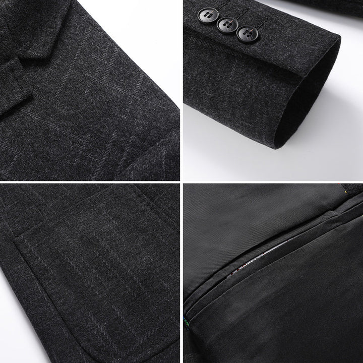 Men's modern tailored wool blend blazer in fine checked pattern with patch pockets Mune Fashion