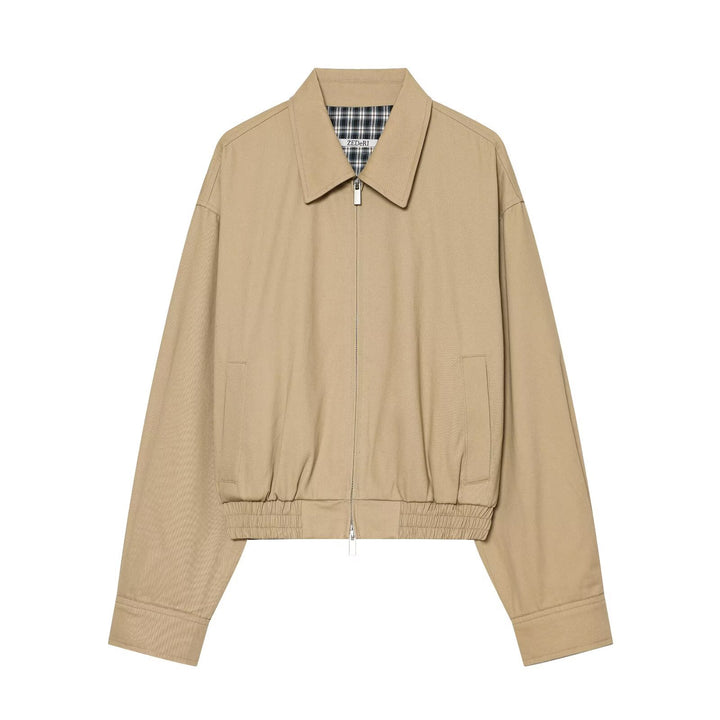 Women's short jacket with zipper, elastic hem, and checked lining Mune Fashion