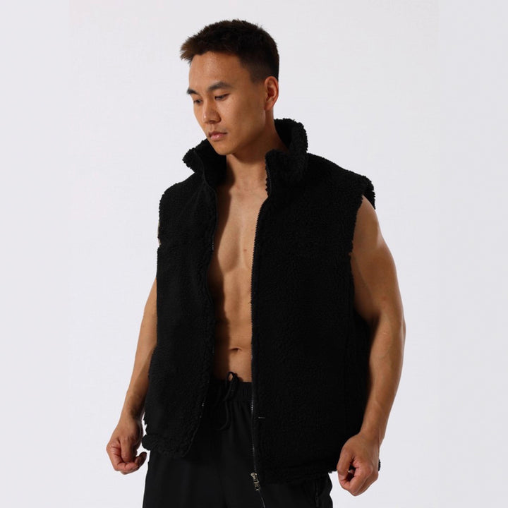 Women's Sleeveless Sherpa Fleece Vest with High Stand-Up Collar and Zipper Mune Fashion