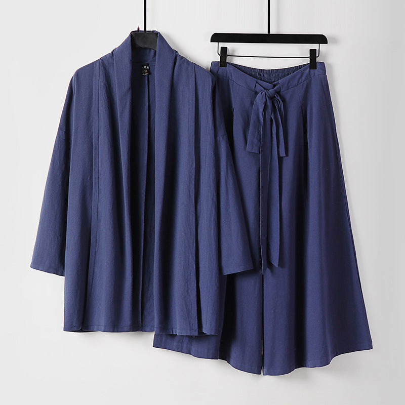 Women Two-Piece Lounge Set in Kimono Style with Open Shawl Collar and Wide Palazzo Skirt Mune Fashion