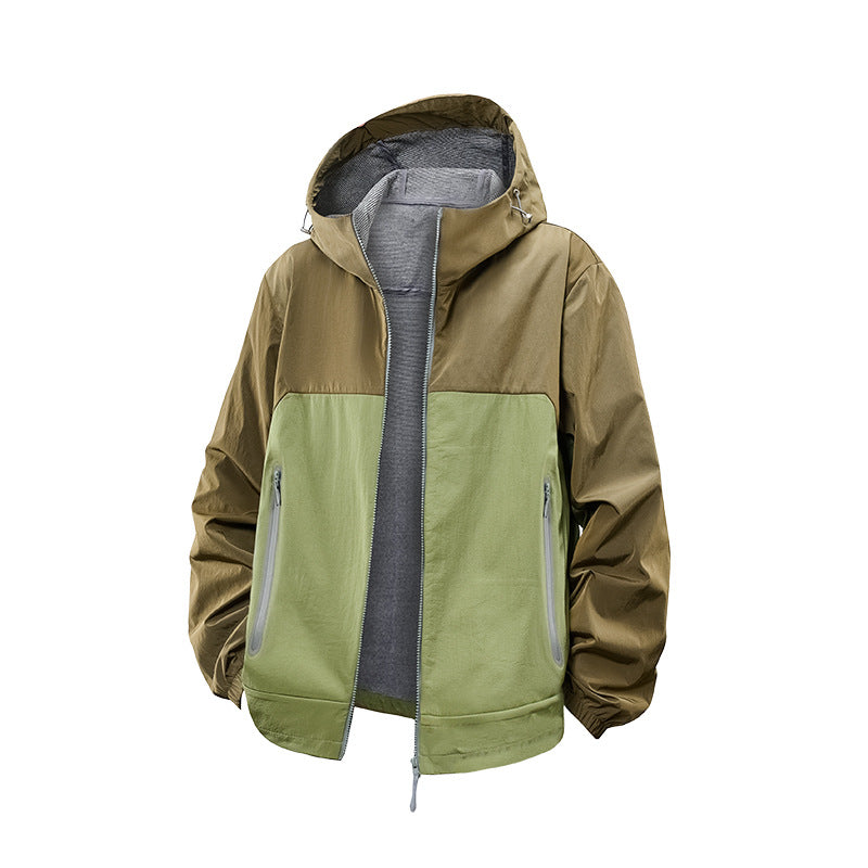 Unisex Lightweight Wind and Fleece Lined Hooded Jacket with Two-Way Zipper Drune