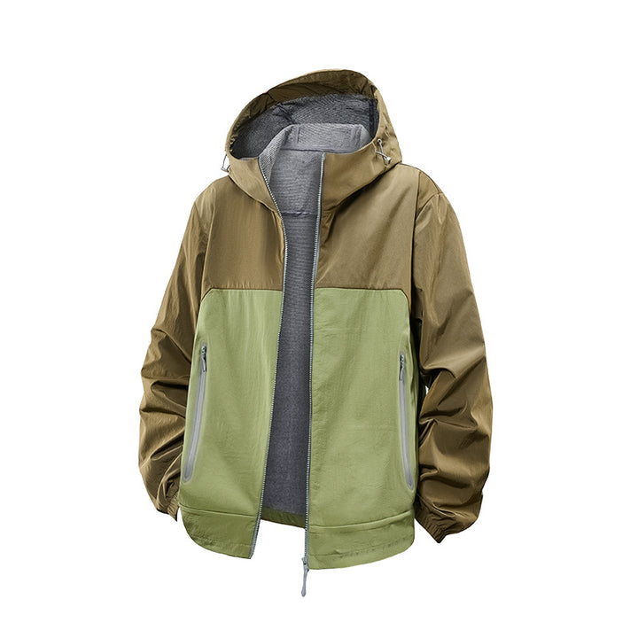 Unisex Lightweight Wind and Fleece Lined Hooded Jacket with Two-Way Zipper Drune