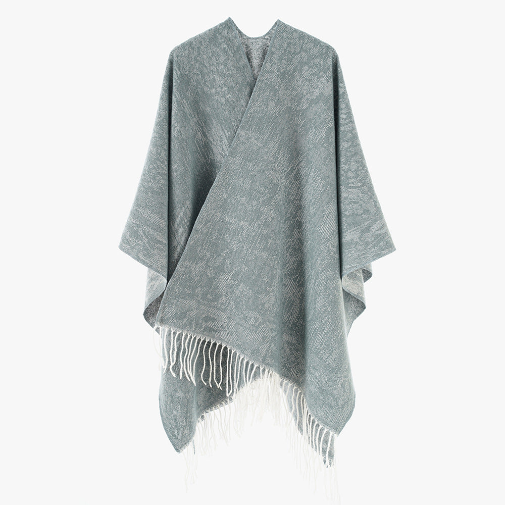 Women Oversized Knit Poncho with Fringe Hem Mune Fashion