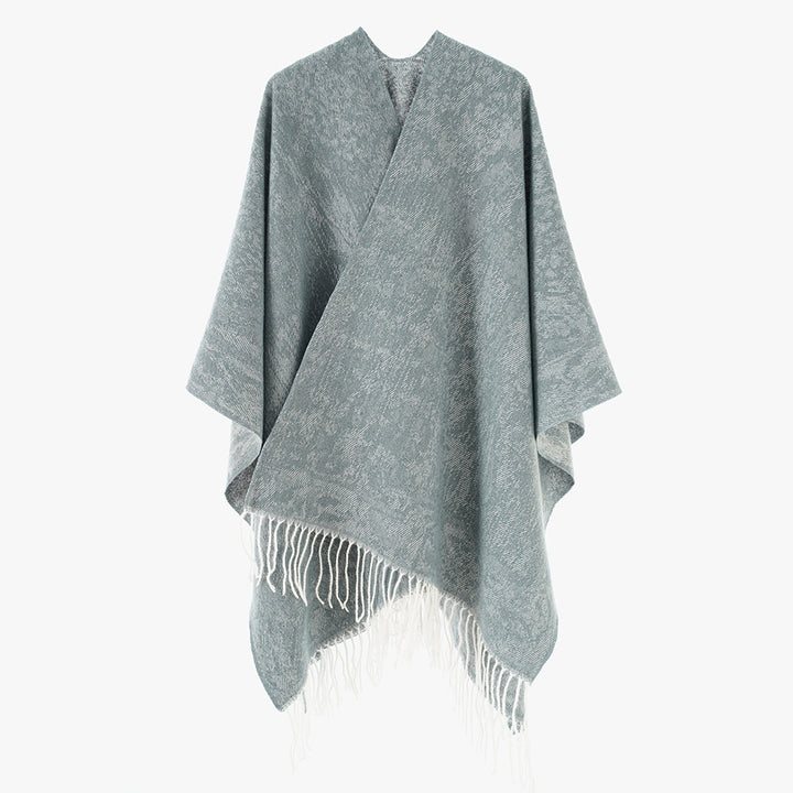 Women Oversized Knit Poncho with Fringe Hem Mune Fashion