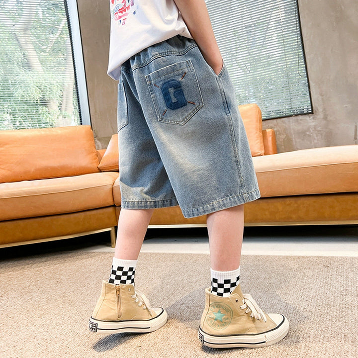 Boys casual denim shorts with creative appliqués Mune Fashion