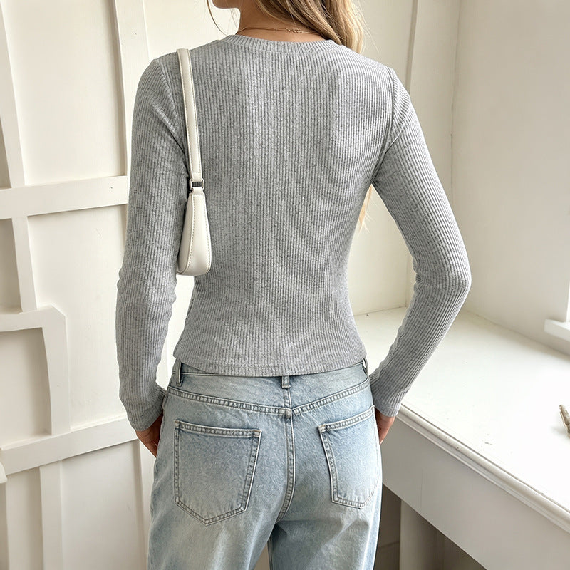 Women Long Sleeve Ribbed Shirt Mune Fashion