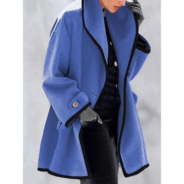 Women nan oversized Bouclé wool blend coat with contrast piping and turned-down collar Mune Fashion
