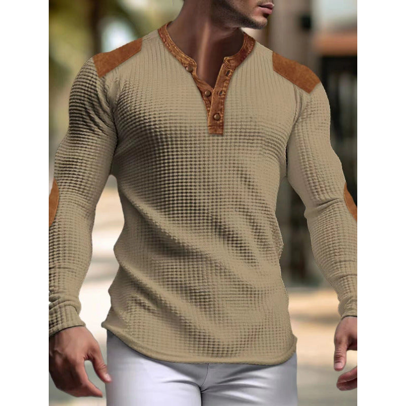 Men's Long Sleeve Shirt with Texture and Leather Applications Mune Fashion
