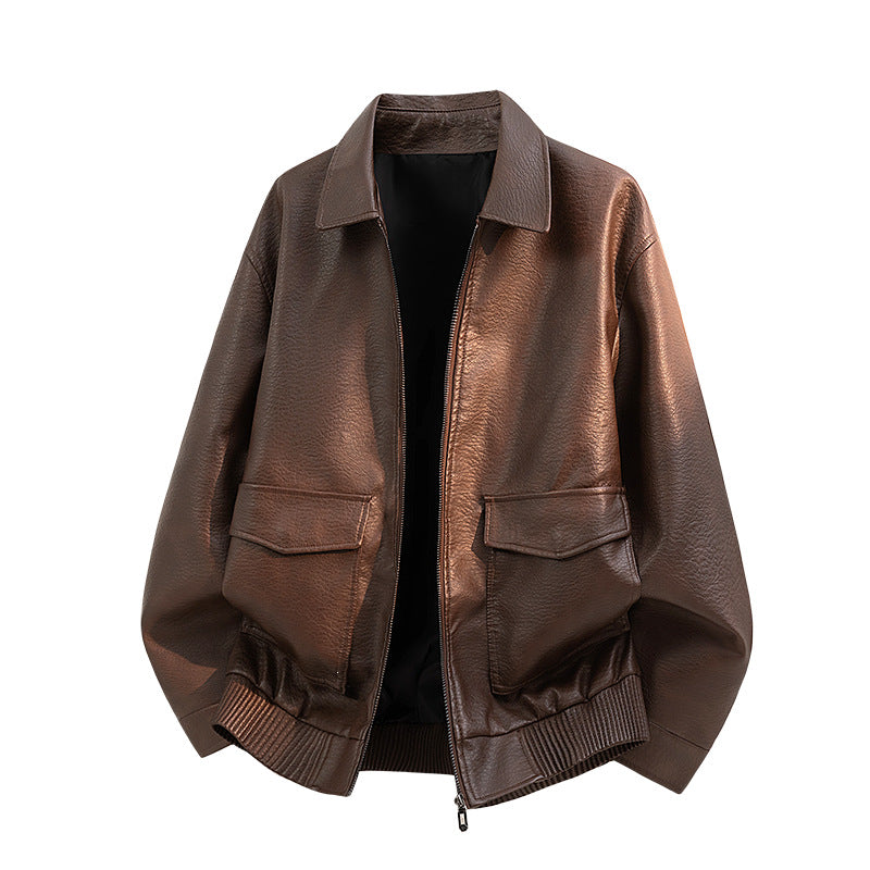 Men's Elegant Faux Leather Bomber Jacket Mune Fashion