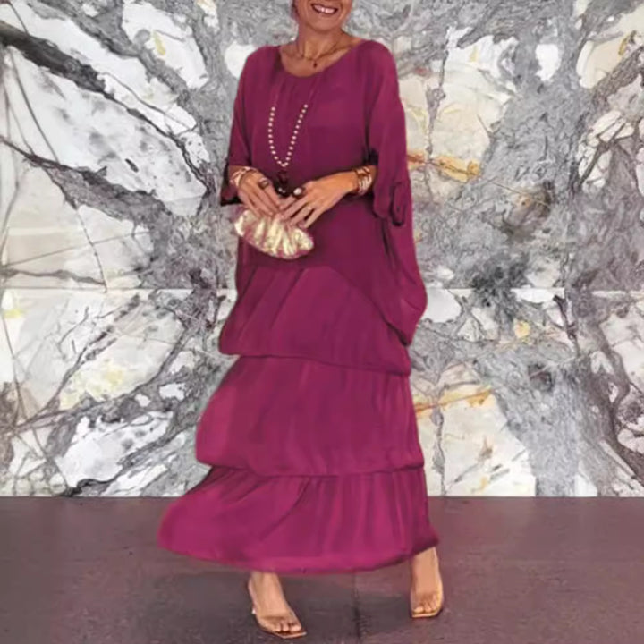 Women's layered tiered maxi dress with wide batwing top and tiered ruffle skirt Mune Fashion