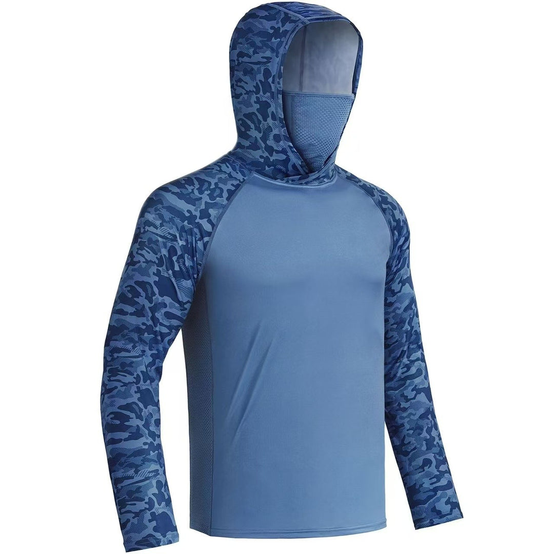 Men's sporty functional shirt with hood and face protection