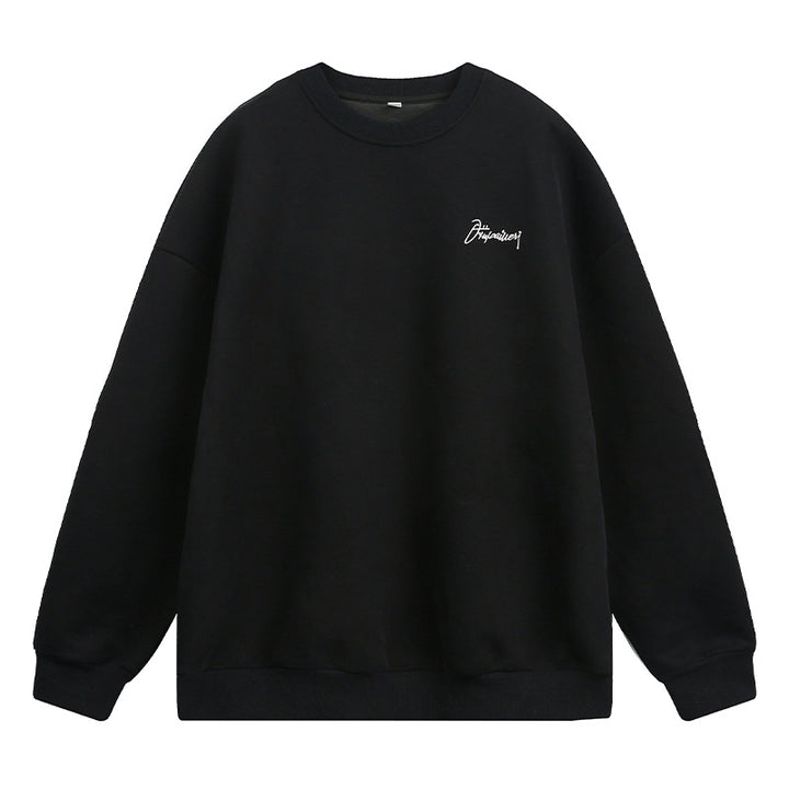 Unisex Minimalist Boxy Sweatshirt with Small Script Logo and Fleece Lining Mune Fashion
