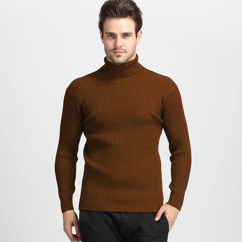 Men's ribbed turtleneck sweater fitted elastic fine knit Mune Fashion