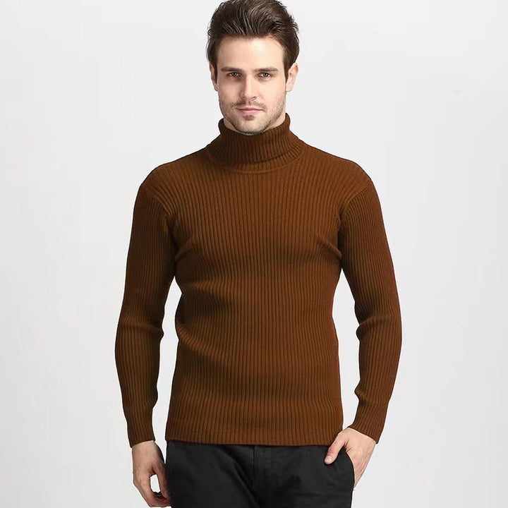 Men's ribbed turtleneck sweater fitted elastic fine knit Mune Fashion