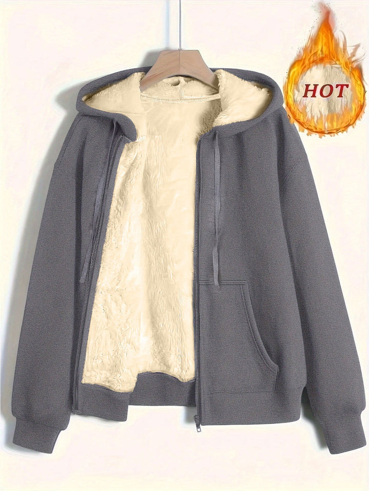 Ladies Cozy Fleece Jacket with Zipper and Hood Mune