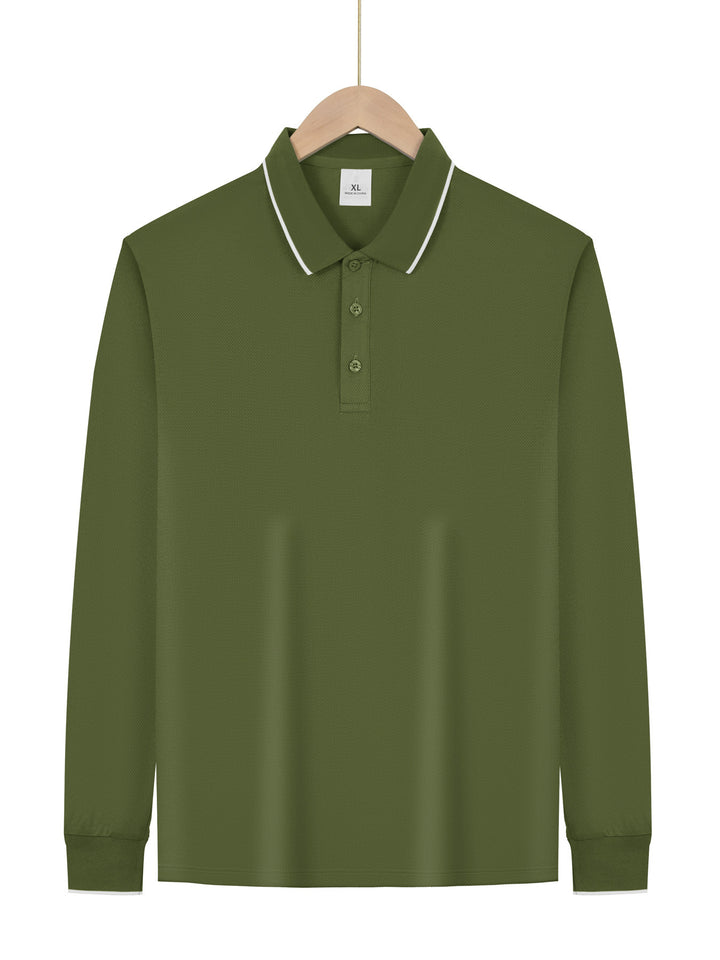 Men's Long Sleeve Pique Polo with Contrasting Collar and Cuffs Mune Fashion
