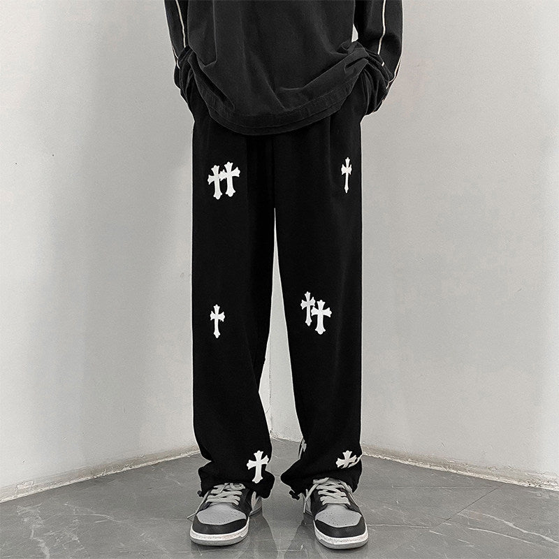 Men's wide cotton jogging pants with all-over cross print and elastic drawstring waistband Mune Fashion
