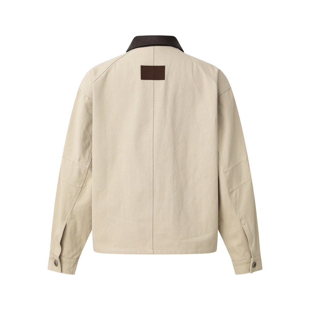 Men's short jacket in field style with cord utility pockets and contrasting leather collar Mune Fashion