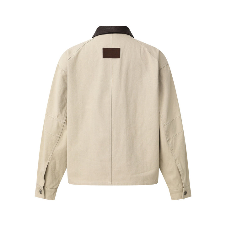 Men's short jacket in field style with cord utility pockets and contrasting leather collar Mune Fashion