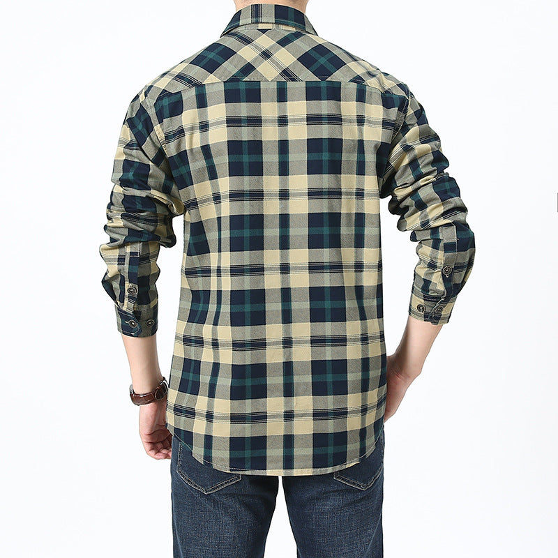 Men's plaid flannel shirt in worker style with chest patch pockets Mune Fashion