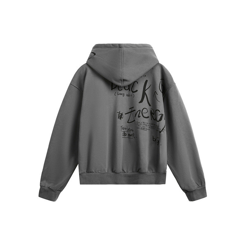 Unisex hooded zip jacket in boxy cut with large portrait print Mune Fashion