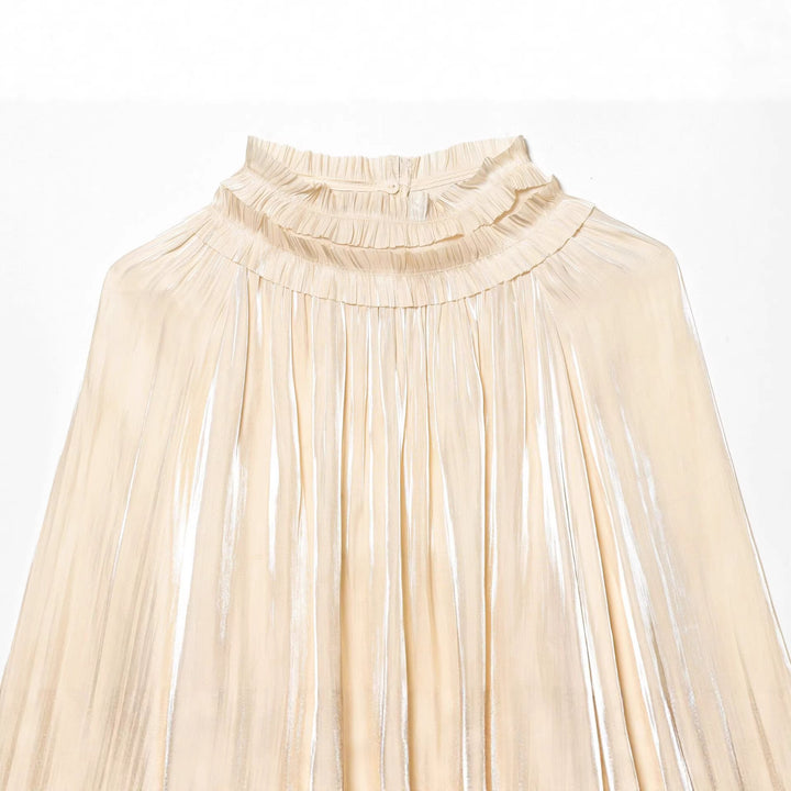Women's pleated high-neck blouse with ruffled collar, balloon sleeves and elastic cuffs Mune Fashion