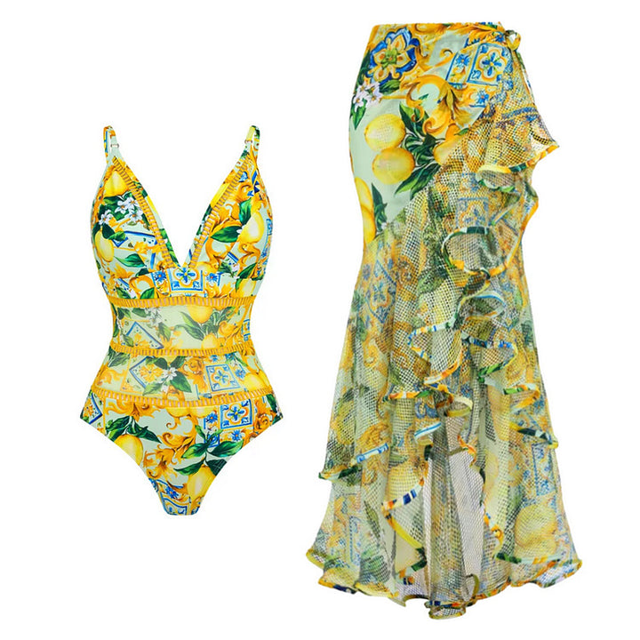 Women's one-piece swimsuit with floral pattern mix and sophisticated cut-outs Mune Fashion