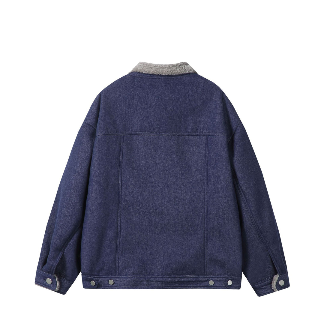 Men's Lined Denim Jacket with Teddy Collar, Snap Front and Utility Pockets Mune Fashion