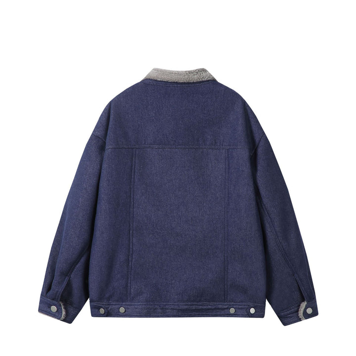 Men's Lined Denim Jacket with Teddy Collar, Snap Front and Utility Pockets Mune Fashion