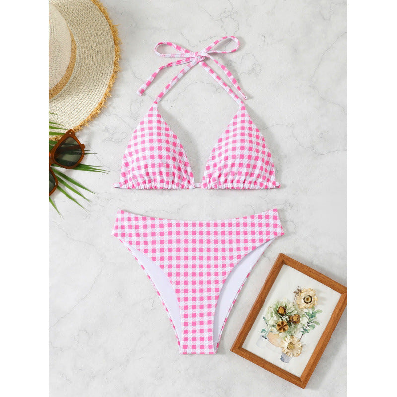 Women's bikini set with floral top and checked bottom Mune Fashion
