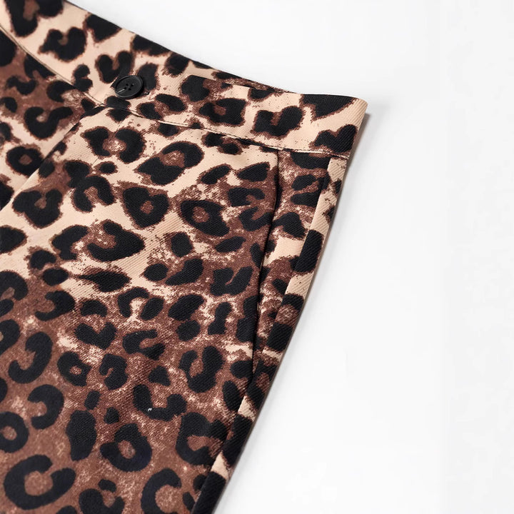 Ladies Wide High-Waist Palazzo Pants with Leopard Print and Flowing Fall Mune Fashion
