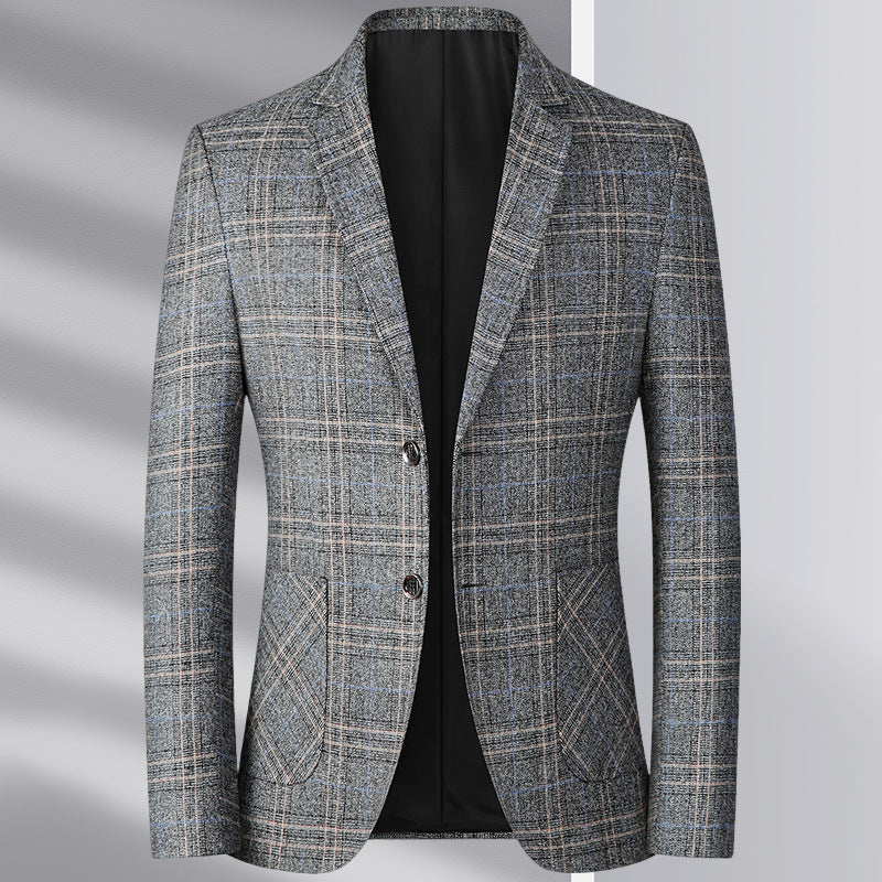 Men's sharply tailored single-breasted blazer in Prince of Wales pattern with patch pockets and light interior trim Mune Fashion