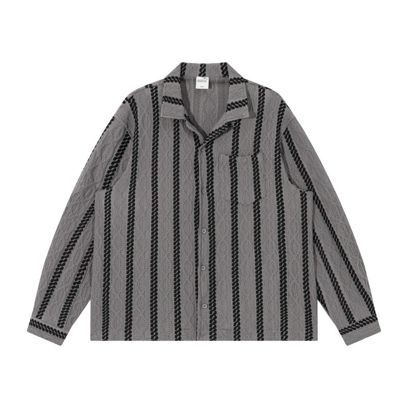 Unisex Lightweight Shirt Jacket with Camp Collar, Relaxed Fit and Vertical Braid Stripe Pattern Mune Fashion