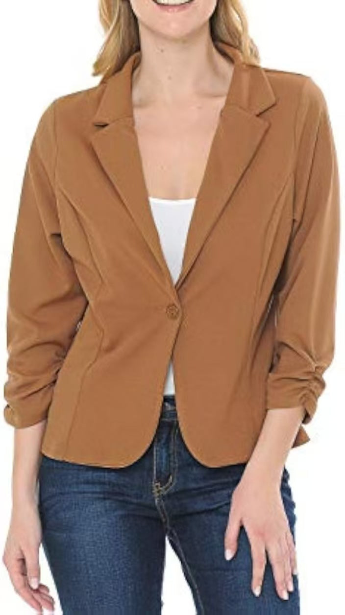 Ladies tailored jersey blazer with single-button closure and three-quarter sleeves Drune