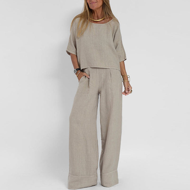 Women's airy linen ensemble with wide cut and practical pockets Mune Fashion