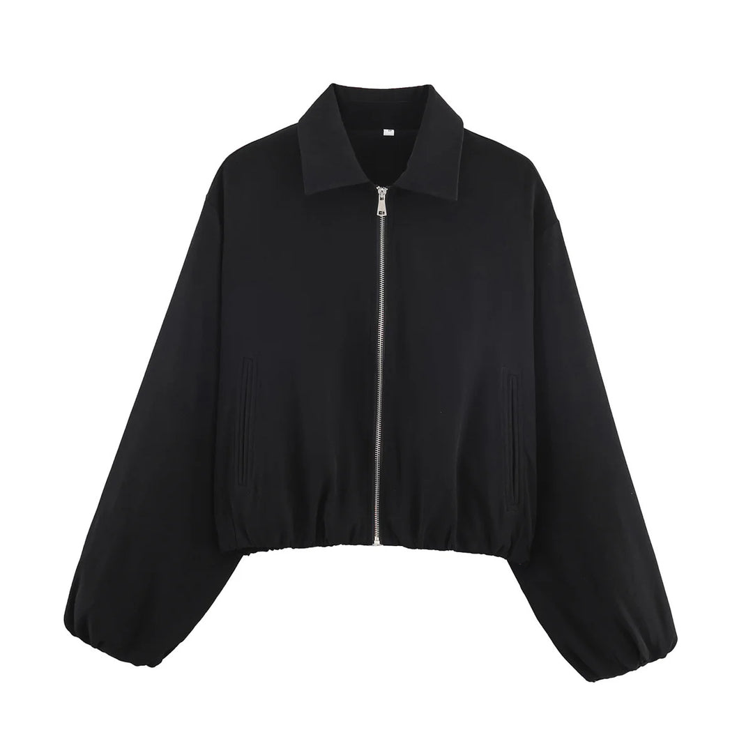 Women's cropped blouson jacket with balloon sleeves, elastic hem, and shirt collar Mune Fashion