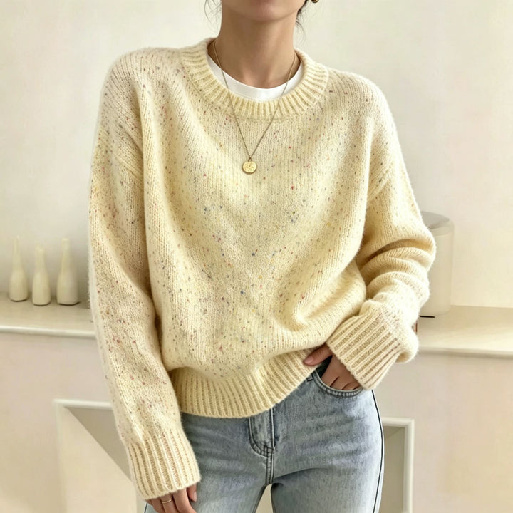 Ladies Oversize Pullover in Mohair-look with Round Neck and Confetti-Structure Mune Fashion