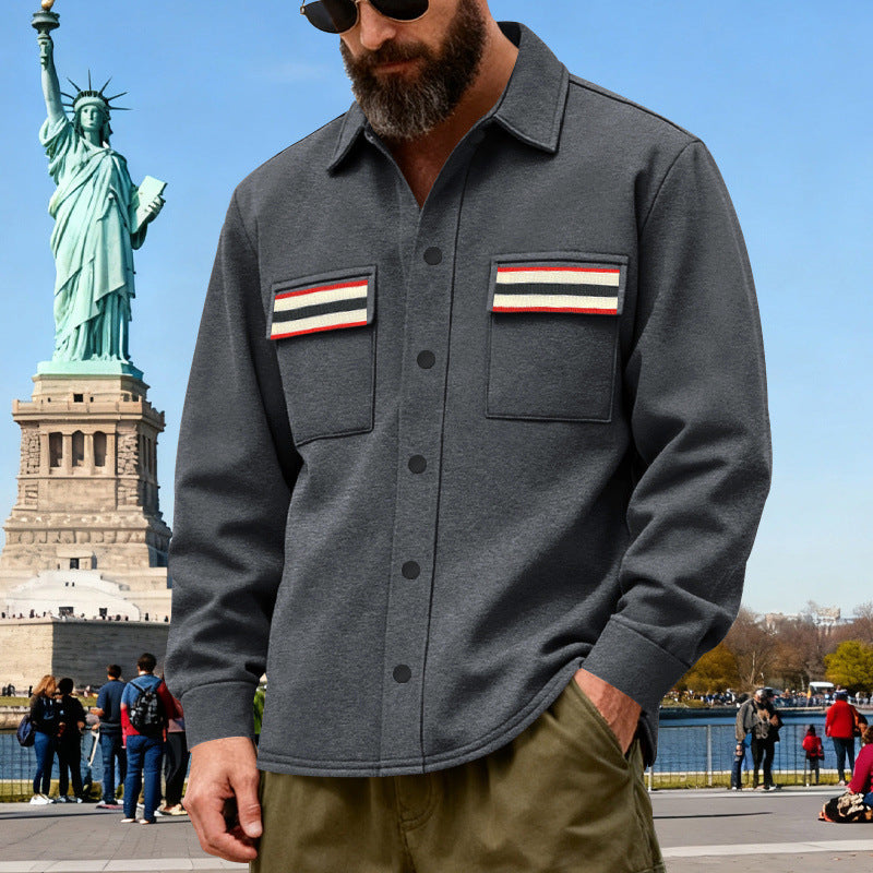 Men's overshirt jacket made of heavy cotton blend with chest pockets and contrast stripes Mune Fashion