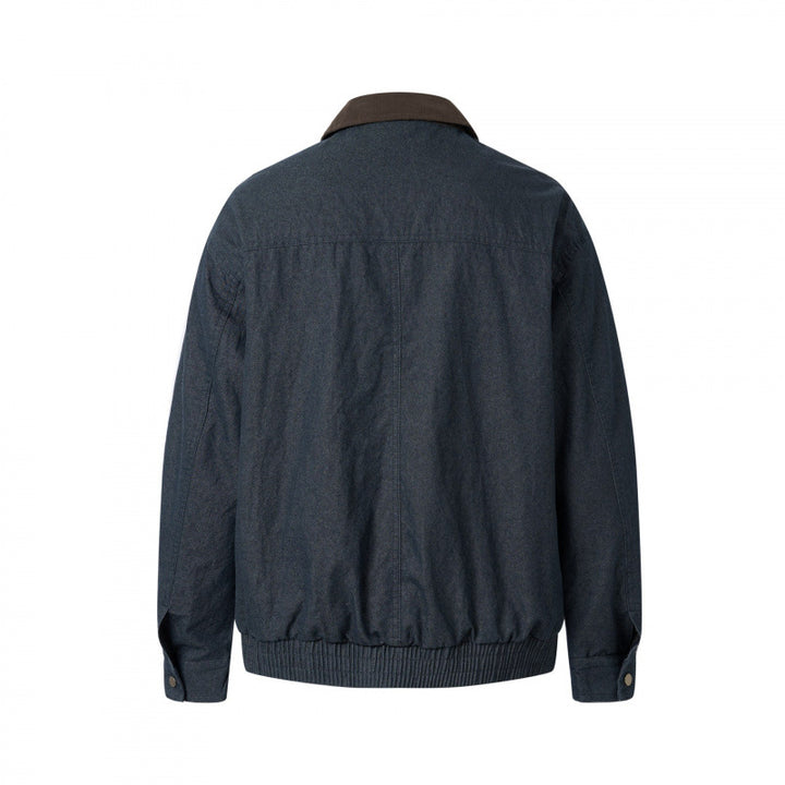 Men's short canvas jacket with corduroy collar, chest zipper, and elastic hem Mune Fashion