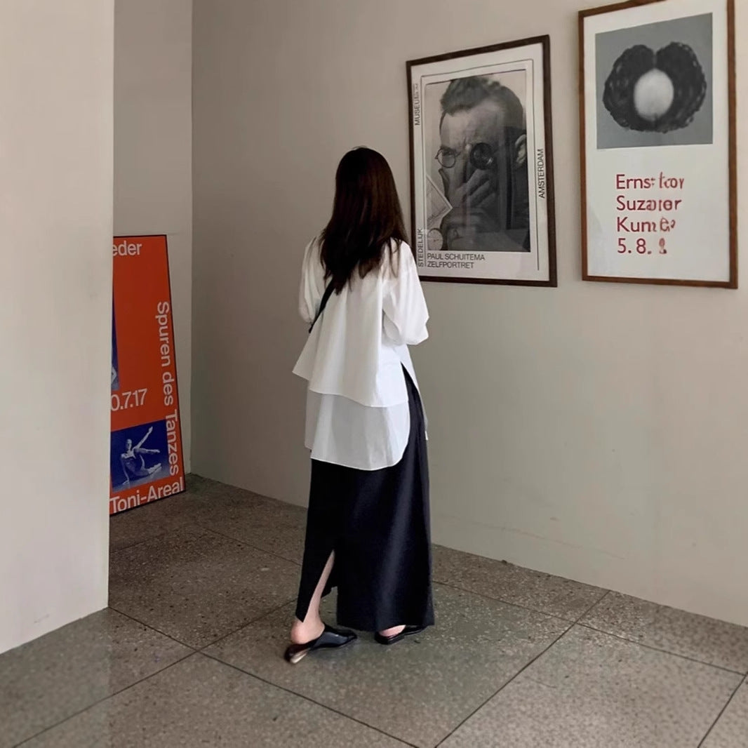 Women's Oversized Layered Blouse with Extended Back, Side Slits and Boxy Fit Mune Fashion