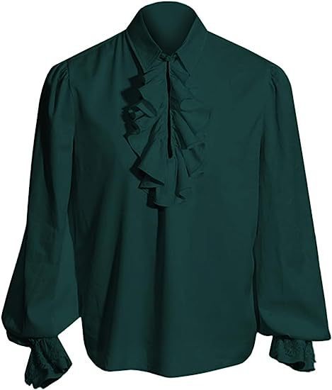 Men's elegant baroque ruffle shirt with stand-up collar, frilled chest, and lace cuffs Mune Fashion