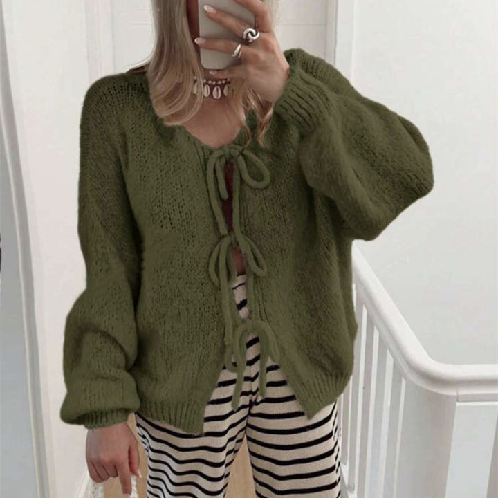 Women's Chunky Knit Open Cardigan with Ties, Oversized Silhouette and Raglan Sleeves Mune Fashion