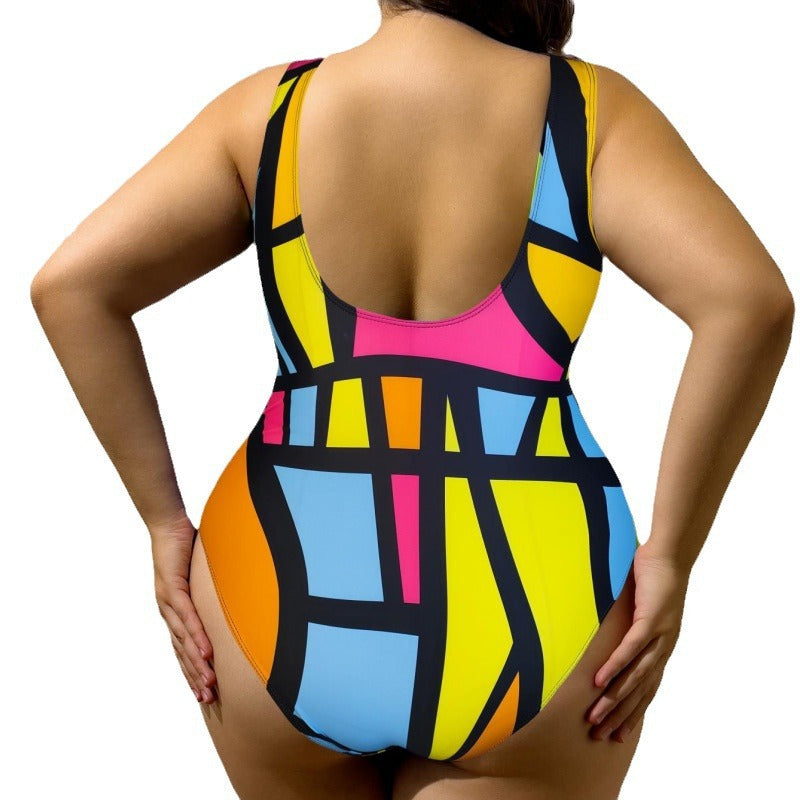 Women's one-piece swimsuit with modern geometric pattern Mune Fashion