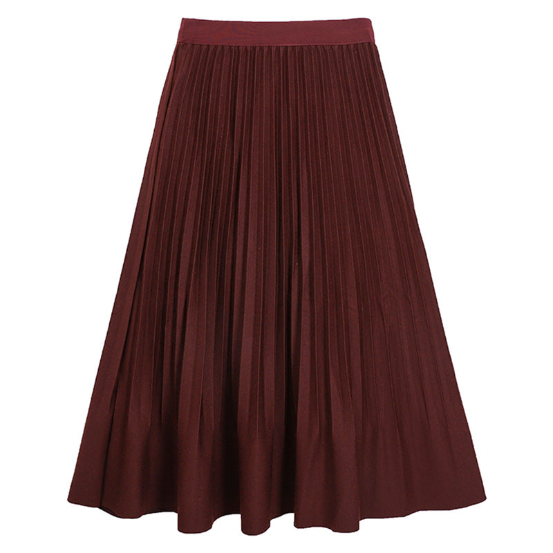 Women's knee-length to calf-length pleated circle skirt with elastic comfort waistband and softly falling flounced edge Mune Fashion