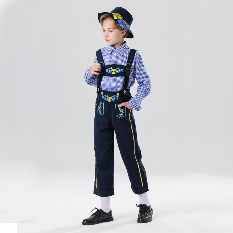 Men's nan embroidered children's traditional dungarees with adjustable straps and contrasting seams Mune Fashion