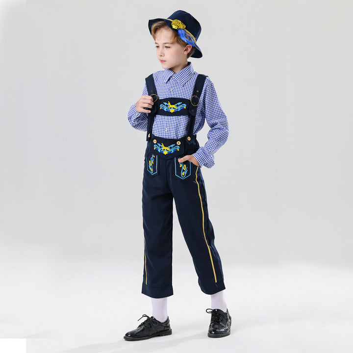Men's nan embroidered children's traditional dungarees with adjustable straps and contrasting seams Mune Fashion